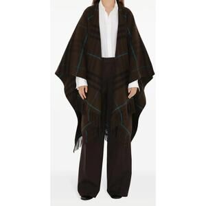 NWT Burberry Check Plaid Cape with Fringe in Brown/Snug wool and cashmere